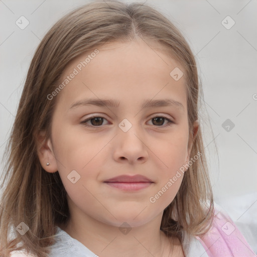 Neutral white child female with medium  brown hair and brown eyes