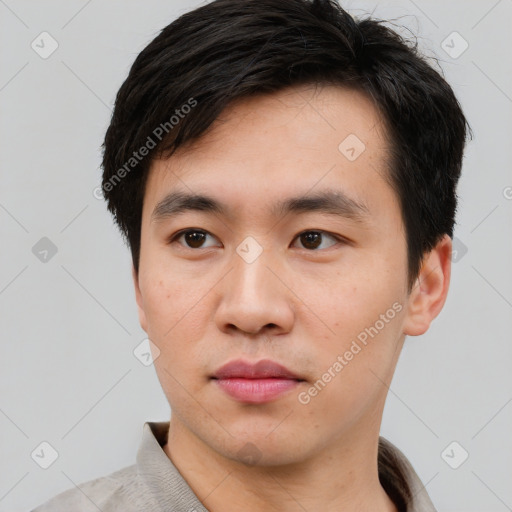 Neutral asian young-adult male with short  black hair and brown eyes