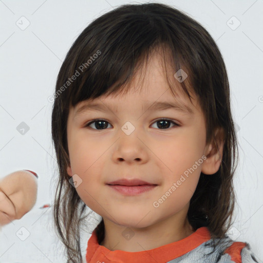 Neutral white child female with medium  brown hair and brown eyes