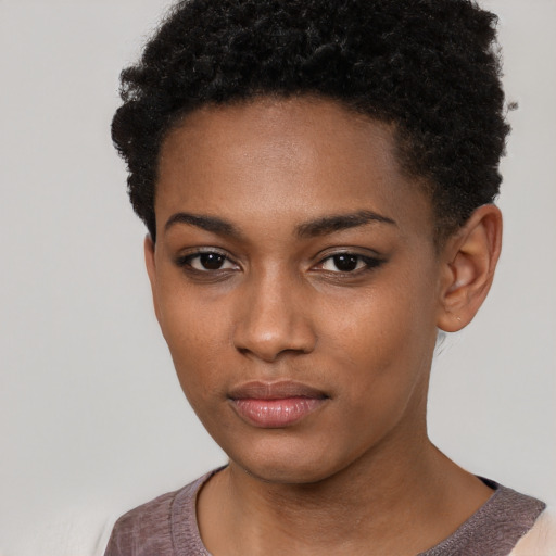 Neutral black young-adult female with short  brown hair and brown eyes