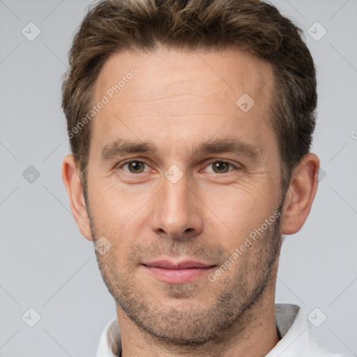 Neutral white adult male with short  brown hair and brown eyes