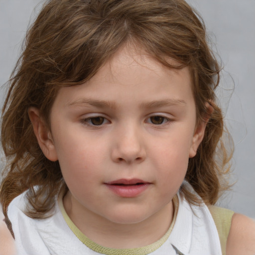 Neutral white child female with medium  brown hair and brown eyes