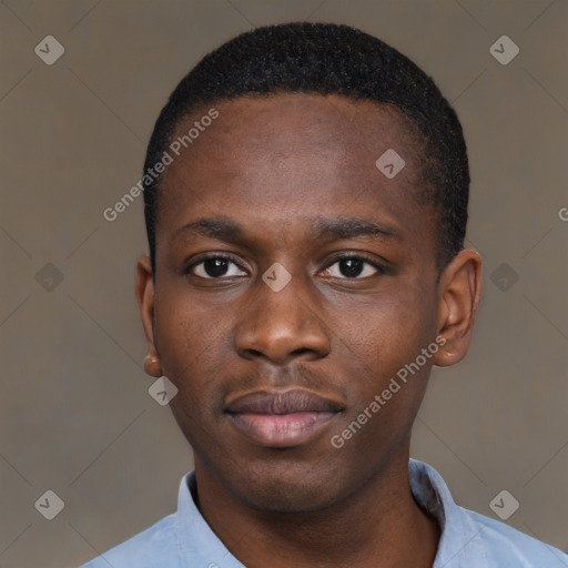 Neutral black young-adult male with short  brown hair and brown eyes