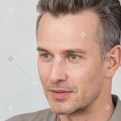 Neutral white adult male with short  brown hair and brown eyes