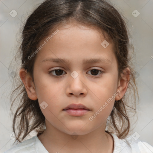 Neutral white child female with medium  brown hair and brown eyes