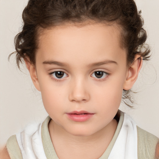 Neutral white child female with short  brown hair and brown eyes