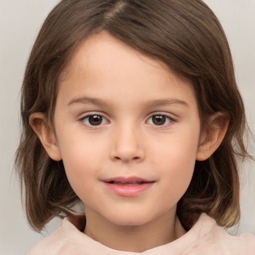 Neutral white child female with medium  brown hair and brown eyes