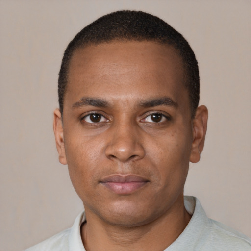 Neutral black young-adult male with short  brown hair and brown eyes