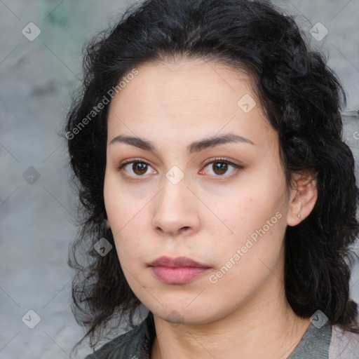 Neutral asian young-adult female with medium  brown hair and brown eyes