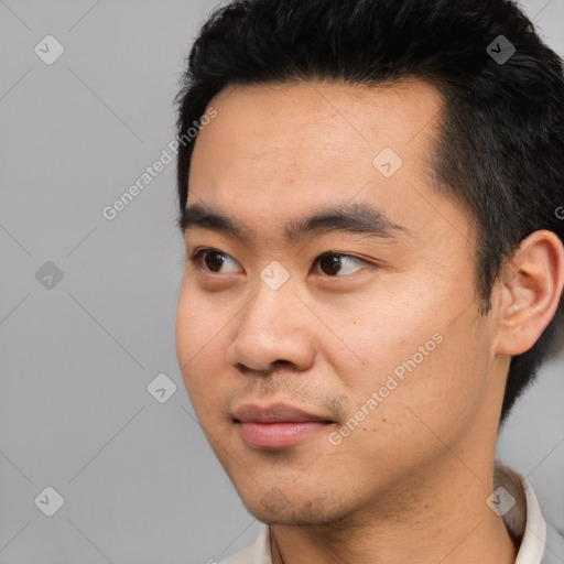 Neutral asian young-adult male with short  black hair and brown eyes