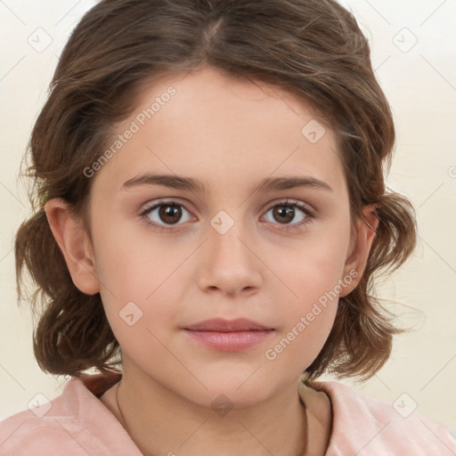 Neutral white child female with medium  brown hair and brown eyes