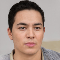 Neutral asian young-adult male with short  brown hair and brown eyes