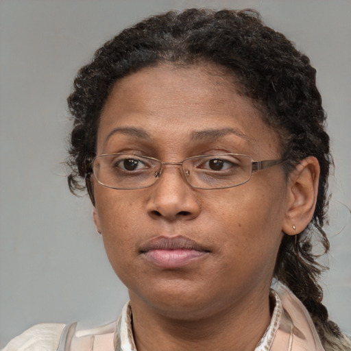 Neutral white adult female with short  brown hair and brown eyes