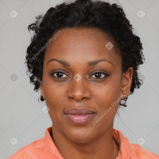 Neutral black young-adult female with short  brown hair and brown eyes