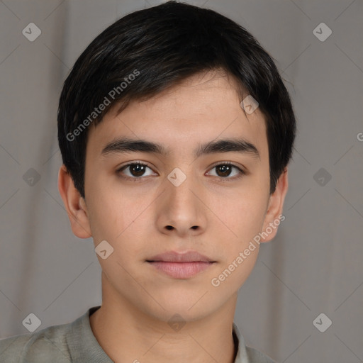 Neutral asian young-adult male with short  brown hair and brown eyes