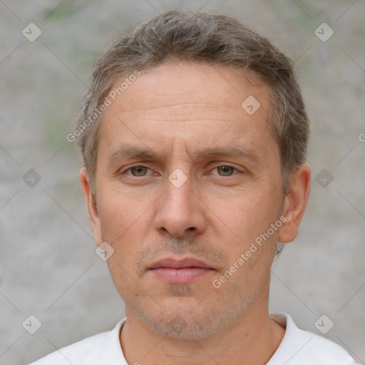 Neutral white adult male with short  brown hair and brown eyes