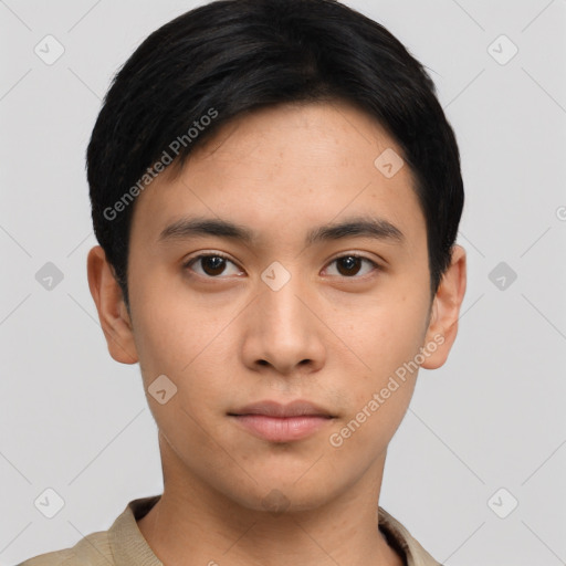 Neutral asian young-adult male with short  black hair and brown eyes