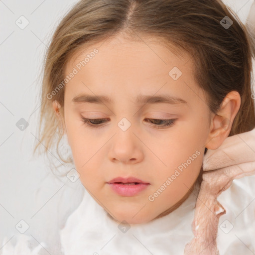 Neutral white child female with medium  brown hair and brown eyes