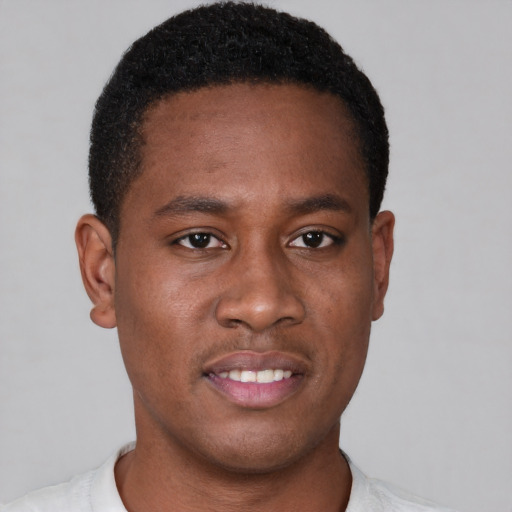 Neutral black young-adult male with short  brown hair and brown eyes