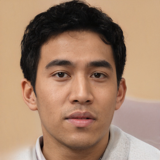 Neutral asian young-adult male with short  black hair and brown eyes