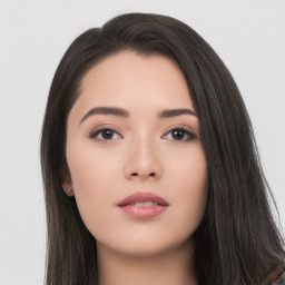 Neutral asian young-adult female with long  black hair and brown eyes