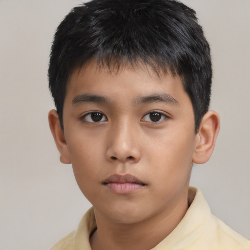 Neutral asian child male with short  brown hair and brown eyes