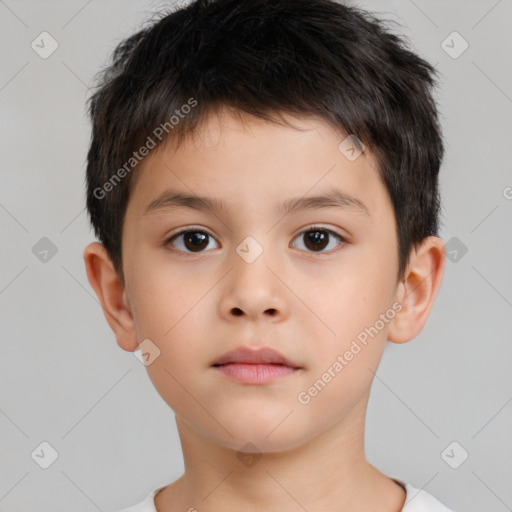 Neutral white child male with short  brown hair and brown eyes