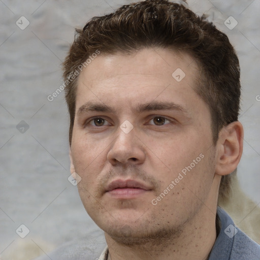 Neutral white adult male with short  brown hair and brown eyes