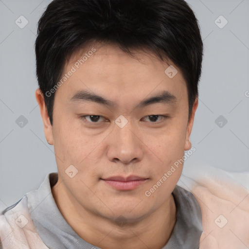 Neutral asian young-adult male with short  brown hair and brown eyes