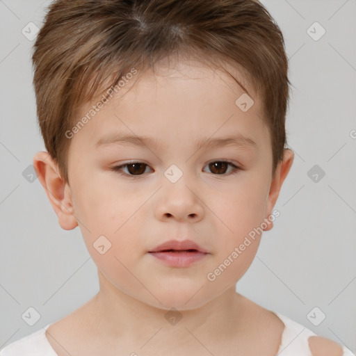 Neutral white child female with short  brown hair and brown eyes