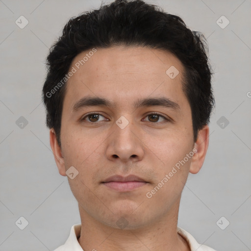 Neutral asian young-adult male with short  black hair and brown eyes