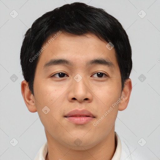 Neutral asian young-adult male with short  black hair and brown eyes