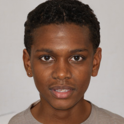 Neutral black young-adult male with short  brown hair and brown eyes