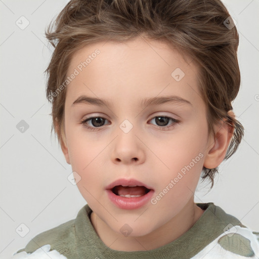 Neutral white child female with short  brown hair and brown eyes