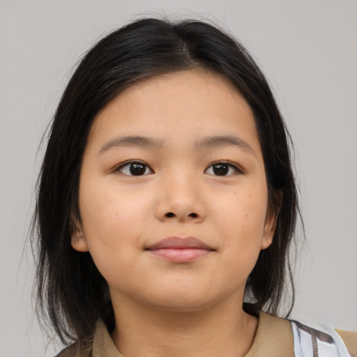 Neutral asian child female with medium  brown hair and brown eyes
