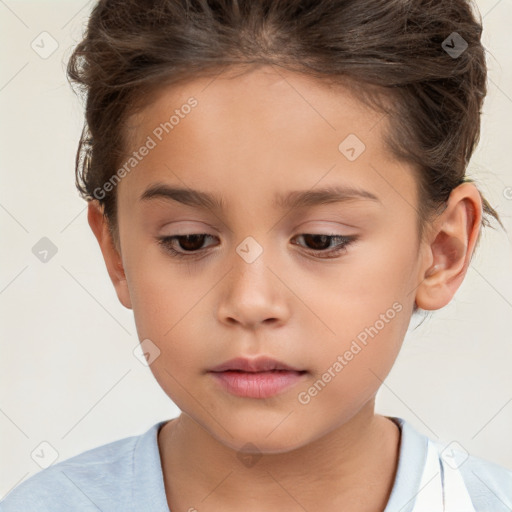 Neutral white child female with short  brown hair and brown eyes