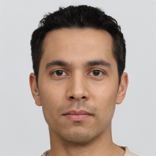 Neutral asian young-adult male with short  black hair and brown eyes