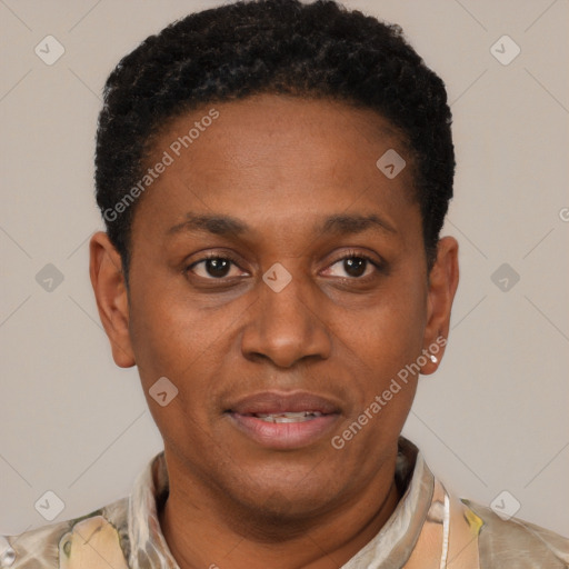 Joyful latino adult male with short  black hair and brown eyes
