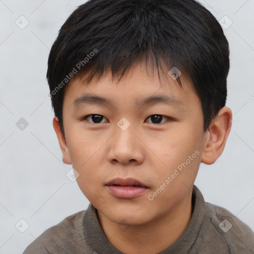 Neutral asian child male with short  brown hair and brown eyes