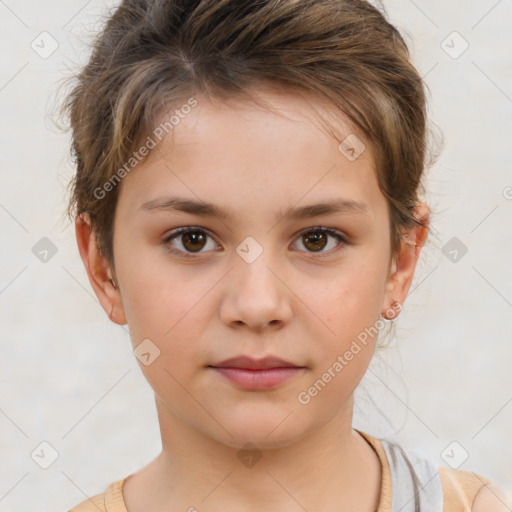 Neutral white child female with short  brown hair and brown eyes