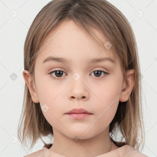 Neutral white child female with medium  brown hair and brown eyes