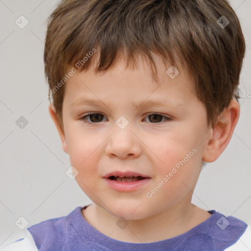 Joyful white child male with short  brown hair and brown eyes