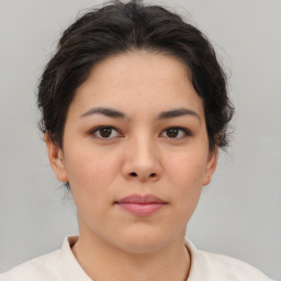 Neutral asian young-adult female with medium  brown hair and brown eyes