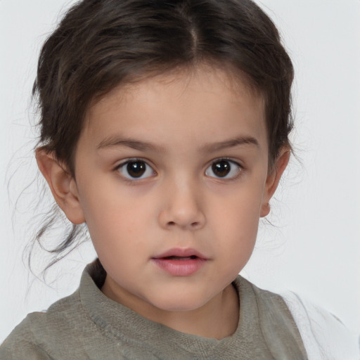 Neutral white child female with short  brown hair and brown eyes