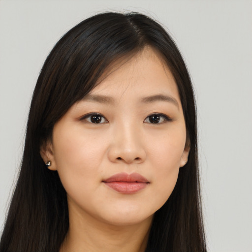 Neutral asian young-adult female with long  black hair and brown eyes