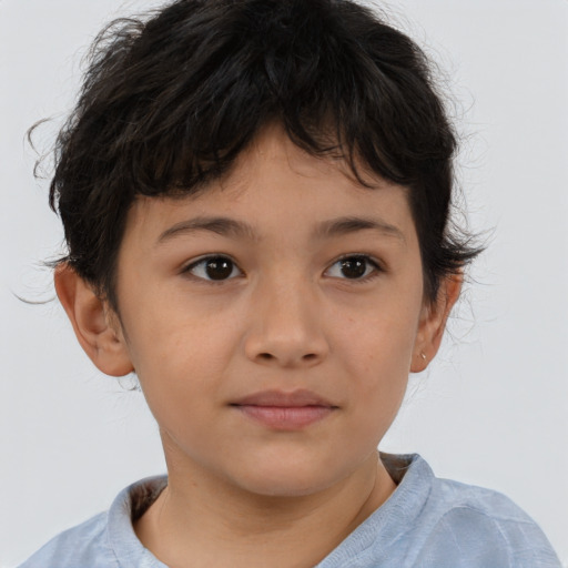 Neutral asian child female with short  brown hair and brown eyes