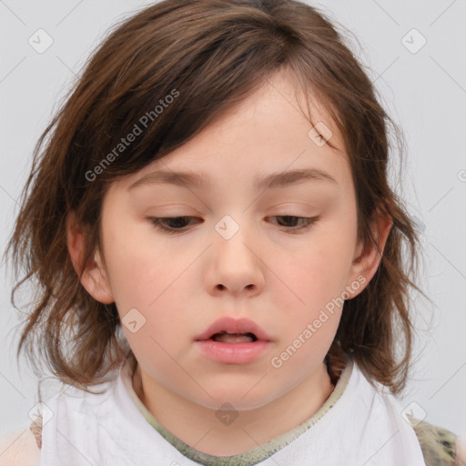 Neutral white child female with medium  brown hair and brown eyes