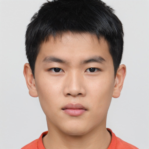 Neutral asian young-adult male with short  brown hair and brown eyes