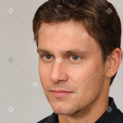 Neutral white adult male with short  brown hair and brown eyes