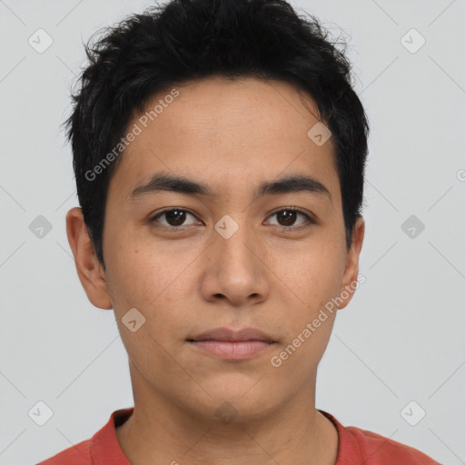 Neutral asian young-adult male with short  black hair and brown eyes